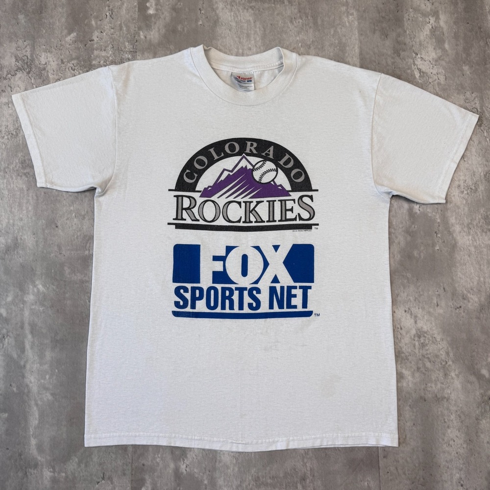 Vintage Colorado Rockies T-Shirt Mens M Fox Sports Net MLB Double Sided 2000